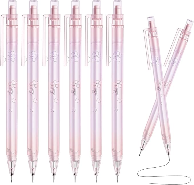 6Pcs Coquette Pink Cherry Blossom Mechanical Pencils Cute 0.5mm&0.7mm Mechanical Pencil Kawaii Pencils School Pencil for Students Women Office School Suppies