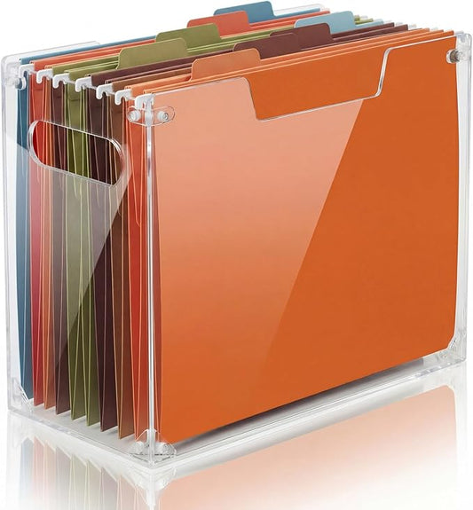 Novabright 1 Pack Acrylic File Organizer Box with Handles, Clear Hanging File Organizer for Letter Size/a4 Filing Crate Bin Holder for Desk, Office, Home, School (Letter,12.2" L x 5.51" W x 9.84" H)