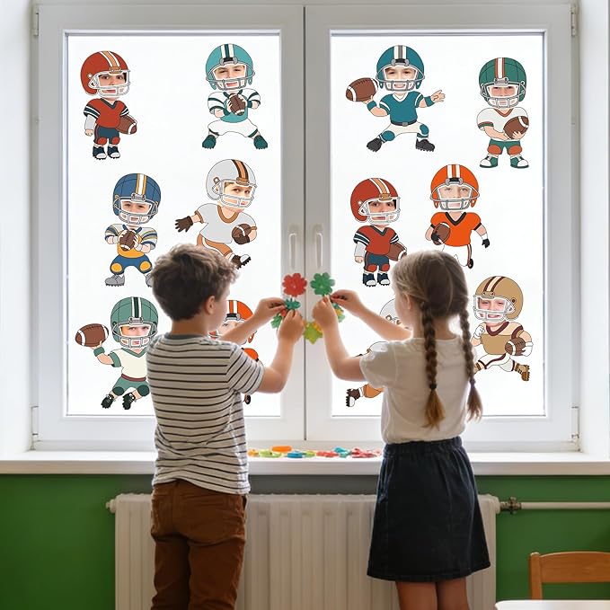 FYSUIMU 90 Pcs Football DIY Cutouts Sports Ball Cut-Outs Football Player Helmet Paper Cutting with 150 Pcs Glue Points for Crafts Birthday Party Classroom Bulletin Board Photo