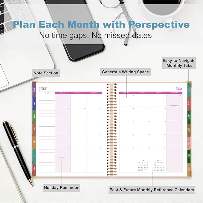 CAGIE Planner 2026-2027, 18 Month Weekly and Monthly Planner, Marble Design Calendar with Tabs, Jul 2026–Dec 2027, Large 8.5" x 11" A4 Hardcover Spiral Agenda Planner for Home, Work, School and Teacher (Blue）