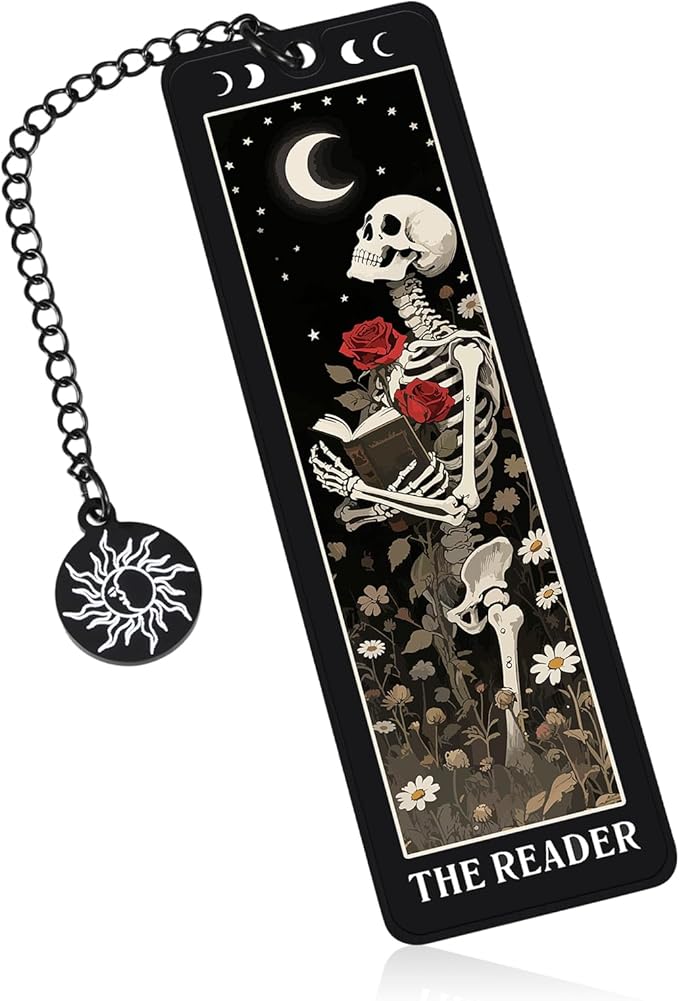 Skeleton Tarot Metal Bookmark - Funny Horror Gothic Bookmark Skull Tarot Card Bookmarks for Book Lovers Girls Halloween Spooky Basket Stuffer for Women Boo Basket Stuffers College Dorm Room Essentials