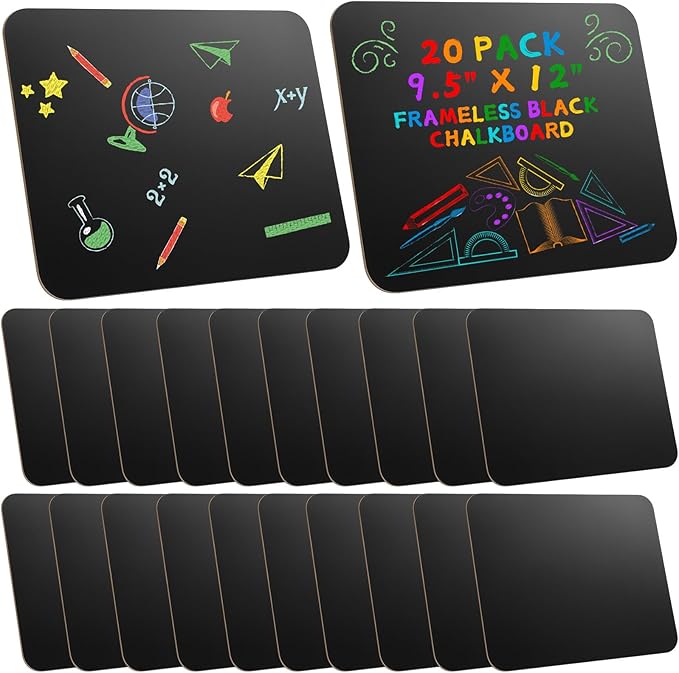 20 Pcs Chalk Board for Kids Bulk 9.5" x 12" Double-Sided Wooden Frameless Chalkboard Sign Blackboard for Kids Student School Classroom Home Office Restaurant Birthday Party Favors