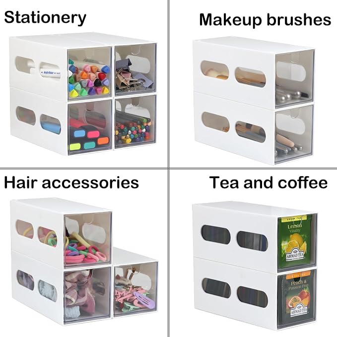 ZEXALOR Drawer Organizer Desktop Office Supplies Desk Organizer and Storage Stationary Make Up Jewelry Pen Storage Drawer, Clear Accessories Makeup Organizer Countertop Storage (White, 1 Pack)