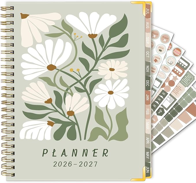 GuassLee 2026-2027 Academic Planner, Weekly and Monthly Planner from July 2026-June 2027, 8.4"x 6.1" Aesthetic Daisy Agenda Book with Back Pocket Stickers Tabs for School Office Supplies, A5 Size