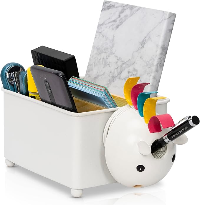 Made Easy Kit Desk Organizer, 1-5 Module Compartments - Storage for Stationery Supplies, Accessories, brushes - Home, Office, School, Dorm, Studio - Build in Pen & Pencil Holder (White Unicorn)