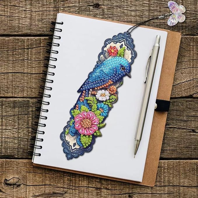8PCS Hummingbird Diamond Painting Bookmark DIY Diamond Art Kits for Adults, Acrylic Diamond Art Bookmarks with Pendant for Book Lovers