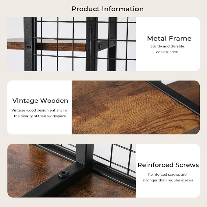 4-Tier Desktop Shelf Organizer, Desk Bookshelf with Wood Shelves and Metal Frame, Space-Saving Tabletop Storage Rack for Books, Decor and Office Supplies, for Home Office or Dorm