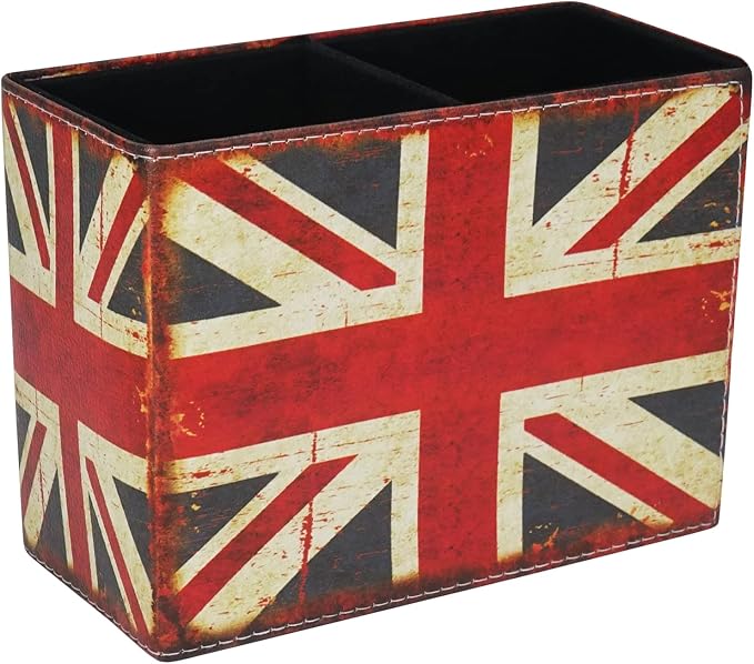 DreamsEden Vintage Pen Pencil Holder Cup Retro Pattern Desk Organizer for Home Office Bedroom (Union Jack Flag Square)