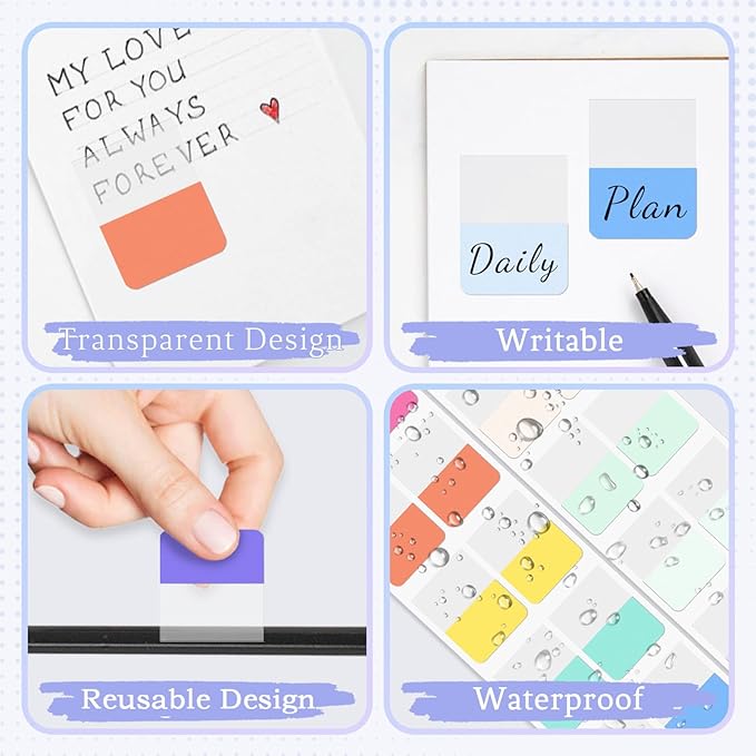 240PCS Sticky Index Tabs, Colored Strip Page Markers, Writable and Repositionable File Tabs Flags for Pages, Reading Notes, Classify Files, 12 Colors（1 inch）