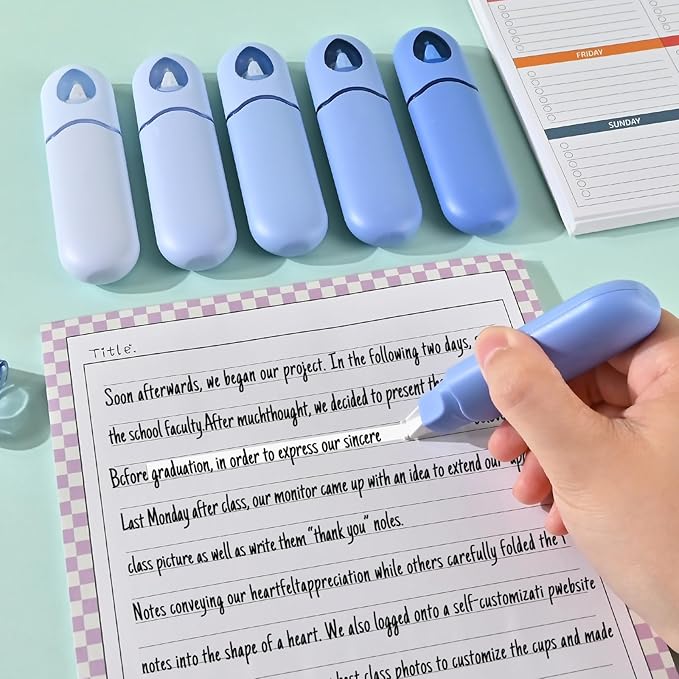 Temiary 12Pcs Cute White Smooth Pull Out Tape, Easy to Use White Correction Pens, 1/5 x 236in Smooth Writing & Aesthetic Office School Supplies (Blue)