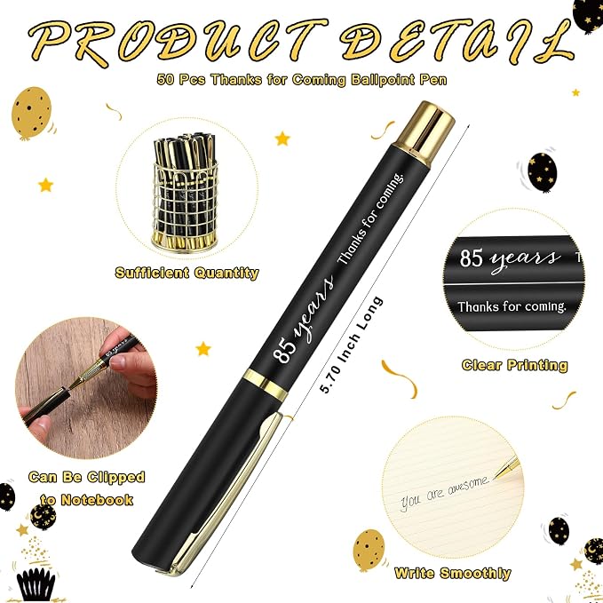 Spakon 25 Set 85th Birthday Party Favor for Guest Anniversary Party Favor Golden Birthday Bookmark Thanks Coming Pen with Tag Appreciation Gifts for Women Men Wedding Anniversary