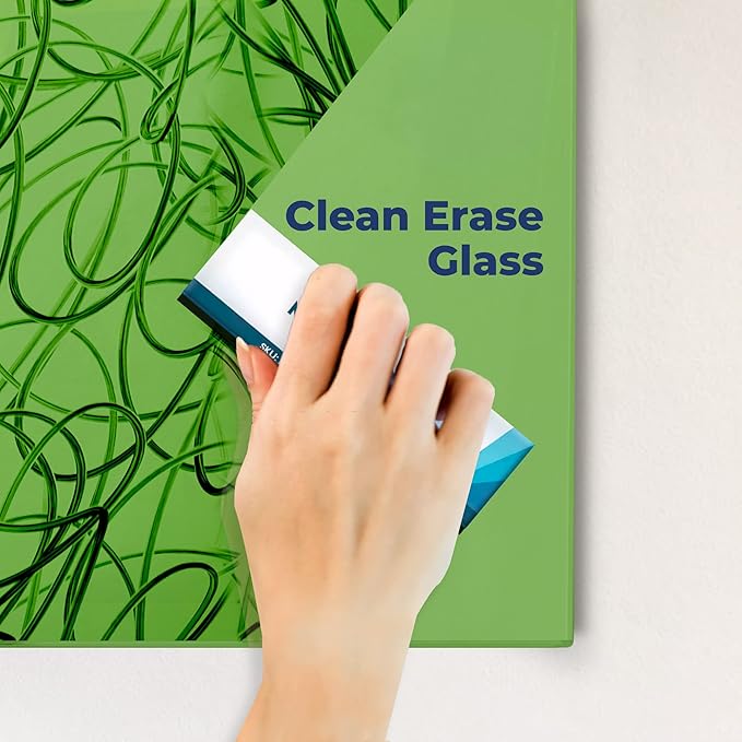 Magnetic Glass Dry Erase Board for Wall, 48"x96" Eased Corners, Green Surface Frameless Glass Board with Markers, Magnets, Eraser, Marker Tray by Fab Glass and Mirror