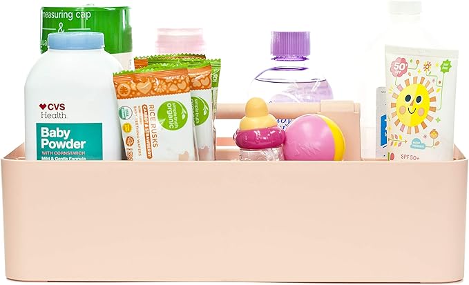 Portable Caddy Organizer - Stackable Plastic Caddy with Handle | Desk, Makeup, Dorm Caddy, Classroom Art Organizers (Made In Usa) (Mint/Pink/Royal Purple/Lavender)