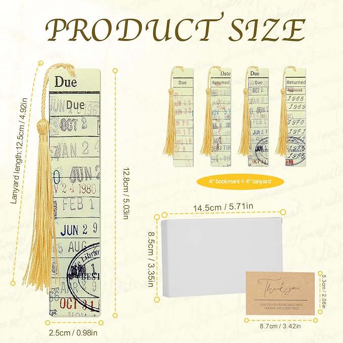 Bookmark for Book Lovers, Vintage Library Due Date Card Bookmarks Set, 4pcs Creative Acrylic Bookmarks for Men Women Book Lovers, Book Accessories Gift for Birthday, Teachers Appreciation