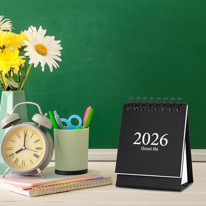 Mini Desk Calendar 2026-2027, January 2026 until July 2027, Small Desk Calendar Standing Flip Monthly Calendar Twin-Wire Binding with Stickers for Home Office School (Black)