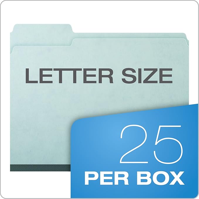 Pendaflex 1" Expansion Pressboard File Folders with 1/3 Cut Tab, Letter, Blue, 25/Box (9200T 1/3)