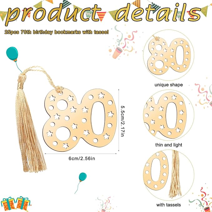 Spakon 25 Set 80th Birthday Party Favor for Guest Anniversary Party Favor Golden Birthday Bookmark Thanks Coming Pen with Tag Appreciation Gifts for Women Men Wedding Anniversary