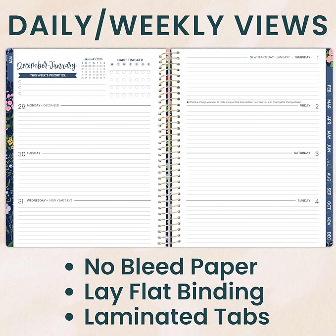 bloom daily planners 2026 Planner (January to December) - 8.5” x 11” Weekly & Monthly Dated Agenda Organizer Book with Stickers & Tabs - Flexible Soft Cover - Garden Party, Navy