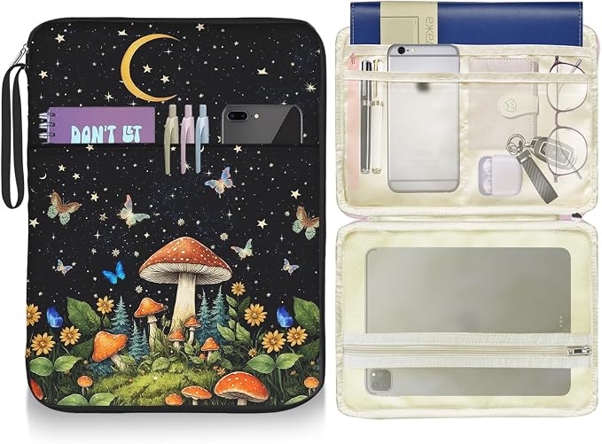 Book Sleeve Book Protector Pouch Case,Book Sleeve with Zipper,Book Sleeve Cover for Book Lovers Gifts,Mushroom Printed Waterproof Book Club Gifts for Women Teacher Reader Librarian