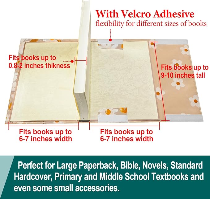 Daisy Adjustable Book Cover Protector for Hardcover,Reusable Soft Canvas Fabric Book Covers for Paperback Book Lovers Gift,Double Side Print Book Cover Hardback with Bookmark