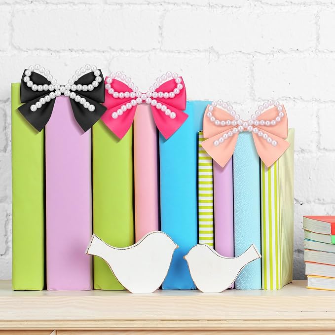 Chunful 3 Pcs Satin Bow Bookmarks with Gold Clip, Pearl Ribbon Bow Paper Page File Planner Marker Paperclips Girly Cute Bookmark for Women Aesthetic Book Lover Gifts Elegant Book Accessories