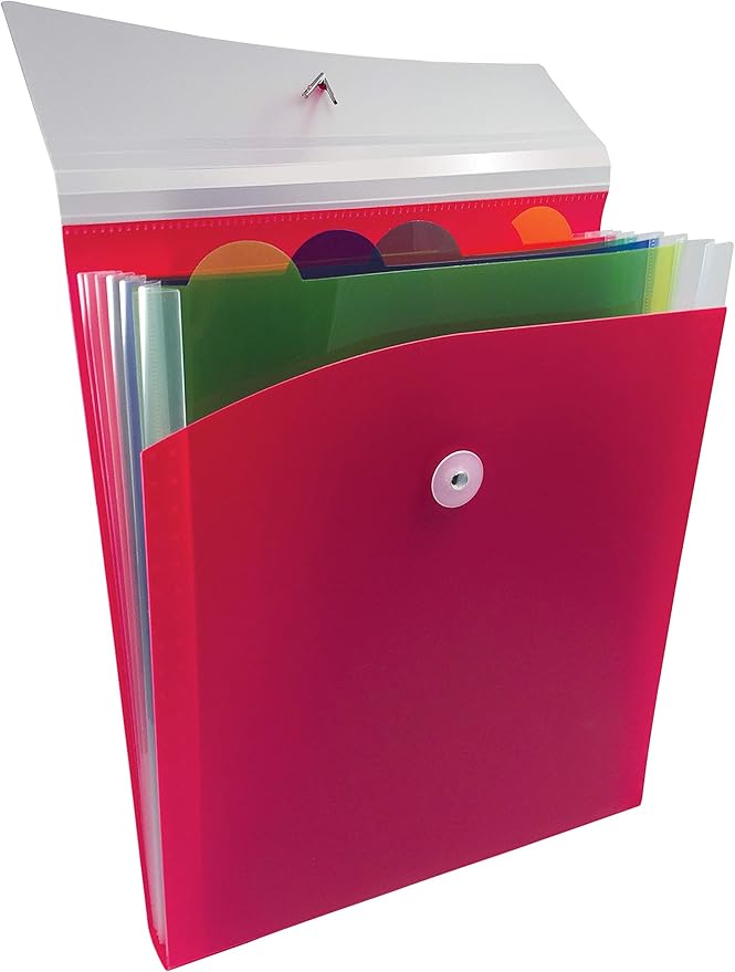 Vertical Expanding 6 Pocket Backpack File by Better Office Products, 1 Piece, Letter Size, for Easy Backpack Access, Multicolored Pockets and Tabs, Asst'd Colors, Color Will Vary - Red, Blue, or Black