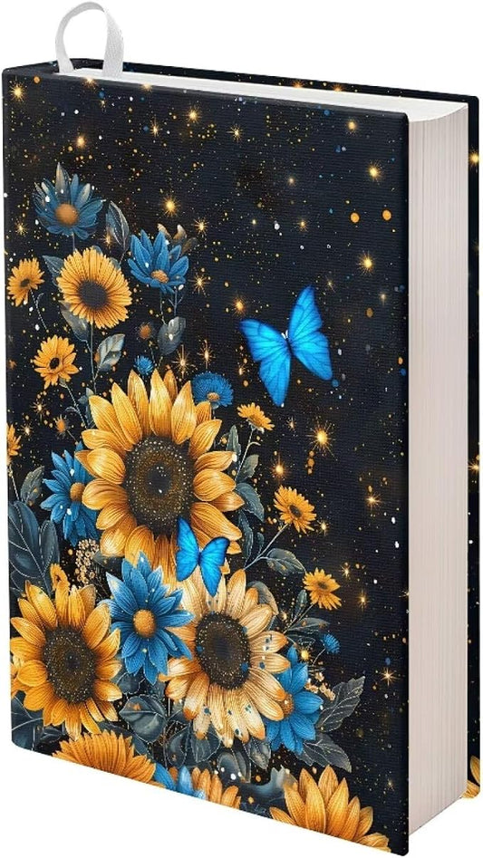 Dreaweet Sunflower Butterfly Book Cover Stretchable Book Sleeve Protector 9 x 11 inch Washable Reusable School Office Supplies Book Socks Kids Girls Back to School Gifts