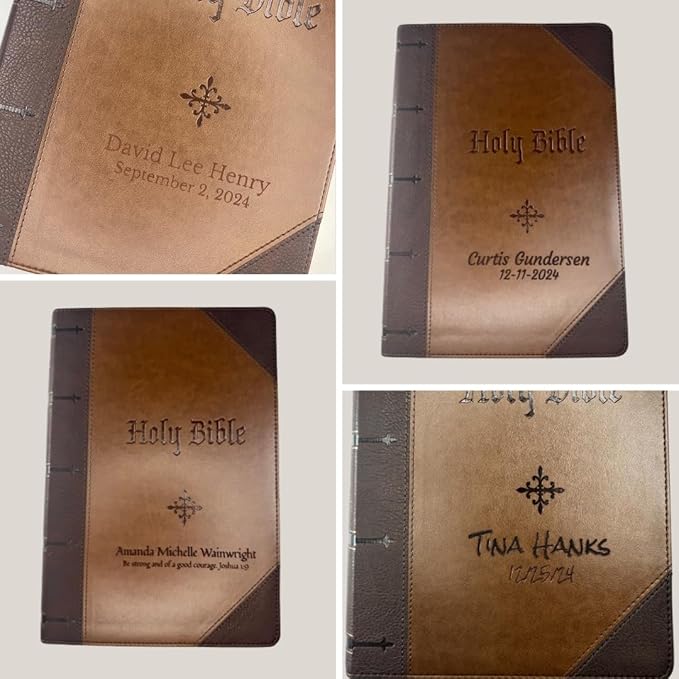 Personalized KJV Two-Tone Large Holy Bible Brown Faux Leather King James Version Giant Print Size with Index Tabs | Custom with Name, Date or Text | Gift for Christian & Religious Celebrations