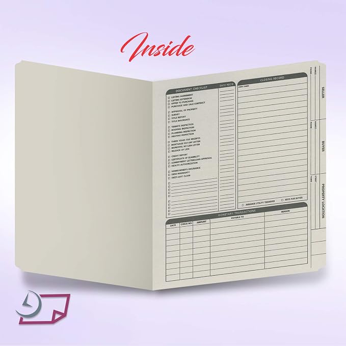 NextDayLabels Real Estate Listing Folder – Made in USA | Pre-Printed Card Stock with Closing Checklist & Color-Coded Dots | Right Panel List for Transaction Organizing | Gray, Letter Size | Pack of 25