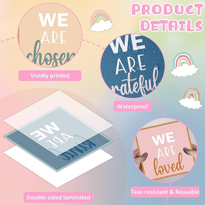 QOUBAI Boho Affirmation Station Bulletin Board Set Motivational Together We are Better Bulletin Board Inspirational Positive Sayings Cutouts Classroom Decor for Back to School Decor Wall Door