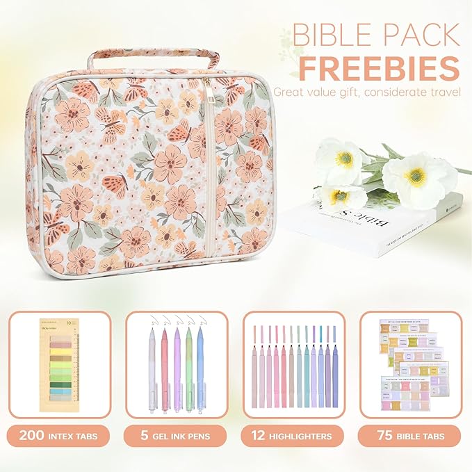 Bible Cover Case for Women Large Bible Cover with Durable Handle Quilted Bible Carrying Case for Girls Bible Study Supplies Accessories (Autumn Butterfly Bloom, Autumn Butterfly Bloom)