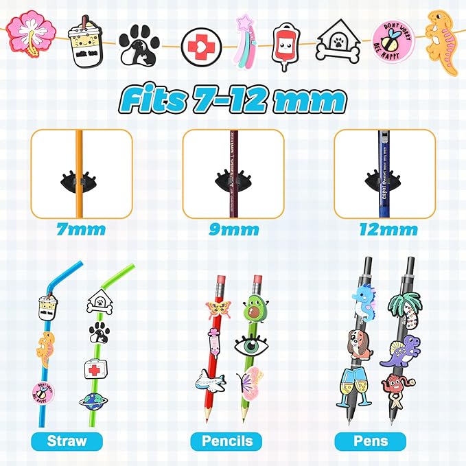 Goldge 200PCS Pencil Toppers, Colorful Pencil Charms Bulk for Classroom Rewards, School Supplies Decorations, Student Incentives Classroom Prizes