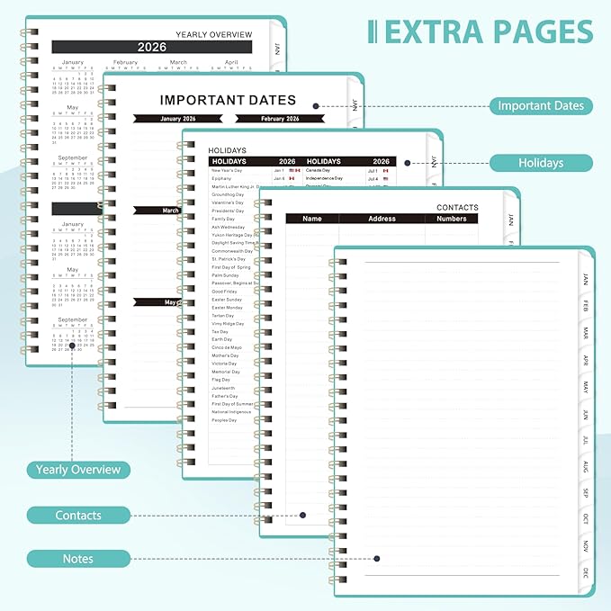 2026 Planner, Weekly and Monthly Calendar Planner, Academic Daily Agenda (Jan 2026 - Dec 2026), Hardcover Planning Notebook for Office Accessories and School Supplies, 8.5" x 11", Light Turquoise