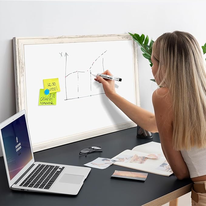 DOLLAR BOSS Magnetic Whiteboard for Wall 36" x 24" Vintage Wood Framed White Board Decorative Dry Erase Board for Home Office Shop Decor Display with 4 Markers, 8 Magnets, 1 Eraser, Vintage White