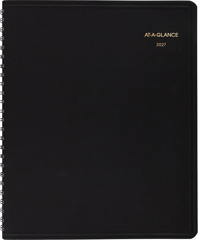 AT-A-GLANCE 2027 Planner, Monthly, 7" x 8.75", Large Print, Unruled Daily Blocks, Black (70LP090527)