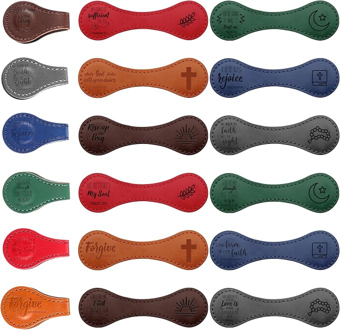 Sinload 24 Pcs Magnetic Christian Bookmarks Fathers Day Christian Gifts, Leather Bible Verse Bookmarks Scripture Page Markers for Men Dad Godfather Sunday School Reading Church Bible Study (Cute)