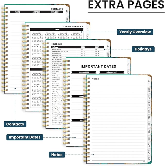 Planner 2026-2027, Monthly and Weekly Academic Planner July 2026 - June 2027, Hardcover Student Teacher Planning Agenda Calendar Book with Tabs, Perfect for Office School Supplies, A4 (8.5" x 11") - Emerald Shores