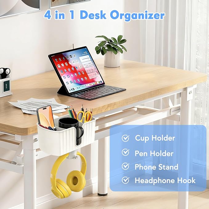 4-in-1 Desk Organizer with Headphone Hanger, Cup Holder, Pen Holder & Desktop Storage, Clamp-on Desk Accessories for Office and Gaming Desk