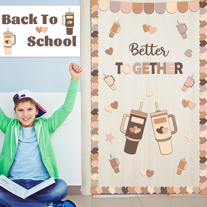Boho Better Together Classroom Bulletin Board Decorations Motivational Back to School Bulletin Board Set Bottle Cup Paper Cutouts Decor for Office Home School Teachers Kindergarten Wall Door Supplies