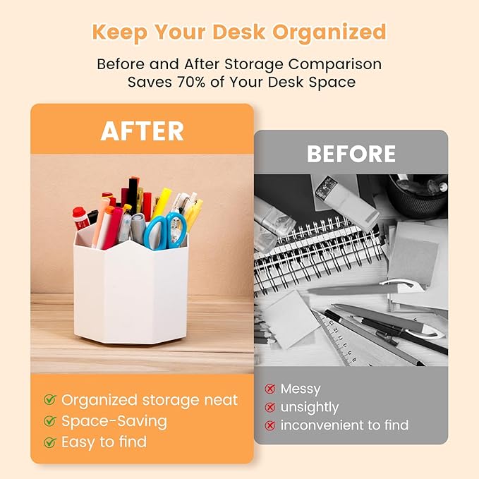 Pencil Pen Holder, 360° Rotating Pen Holder, Desk Organizer with 5 Slots, Desktop Stationery Storage for Office, School & Home, Art Supplies Desktop Decor, White