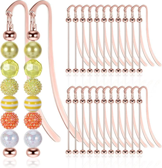 24 Pcs Beadable Bookmarks DIY Metal Bookmark Bar, Metal Beadable Blank Bar Beaded Bookmark Craft Jewelry Pendant DIY Modern, Charm Gifts for Book Lovers, Students, Teachers Office Supplies(Golden)