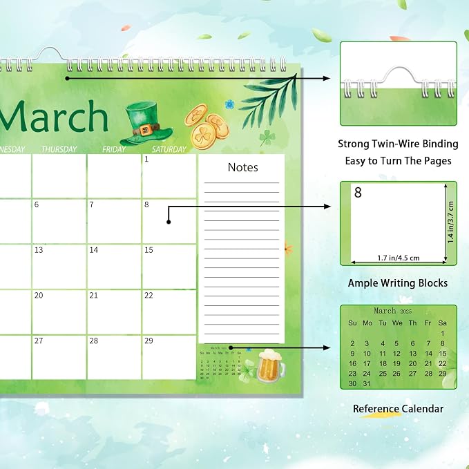 Watercolor Desk Calendar 2025-2026 with Seasonal Monthly Holiday Planner Stickers24 Months Large Deskpad Calendar 17x11"