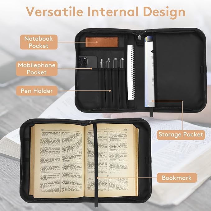 Bible Cover Case for Women – PU Leather Large Bible Case with Minimalist Debossed Design – Christian Bible Accessories for Girls & Women (Golden Cross, L)