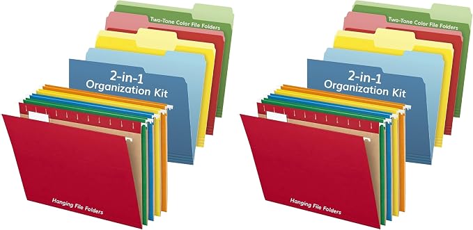 Pendaflex Recycled Hanging File Folders (25 Folders) & Two-Tone Color File Folders (36 Folders) - Assorted Color File Folders Letter Size - Perfect for Filing Cabinet, Desk & Home Office (Pack of 2)