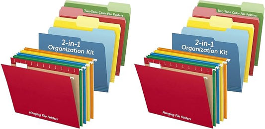 Pendaflex Recycled Hanging File Folders (25 Folders) & Two-Tone Color File Folders (36 Folders) - Assorted Color File Folders Letter Size - Perfect for Filing Cabinet, Desk & Home Office (Pack of 2)