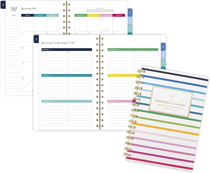 AT-A-GLANCE 2027 Planner, Simplified by Emily Ley, Weekly & Monthly, 5.5" x 8.5", Happy Stripe (EL57-200-27)