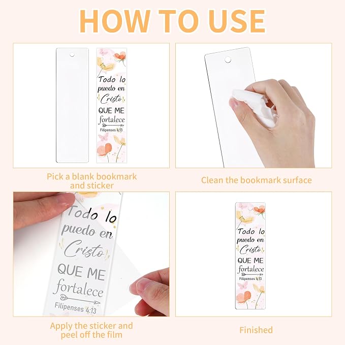 UV DTF Bookmark Wraps - 24 Sheets Bible Acrylic Bookmark Blanks Sticker, Spanish Bible Verse UV DTF Transfer Stickers, Flower Inspirational Quote Design for Book Lover