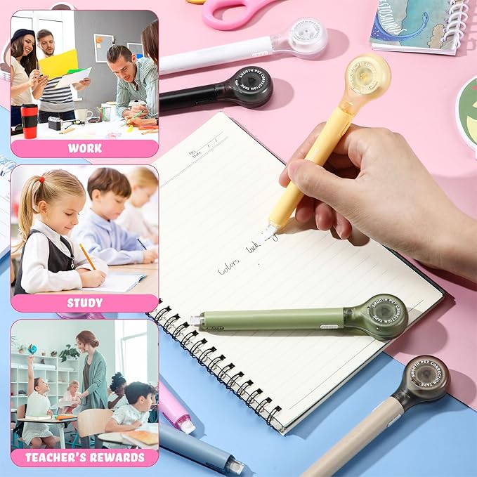 Gersoniel 10 Pack Correction Tape Pen Correctional Ink Tape Push Pull Protective, Easy to Use Applicator for School Office Supplies, 0.2 x 236 Inch(Multicolor Color)