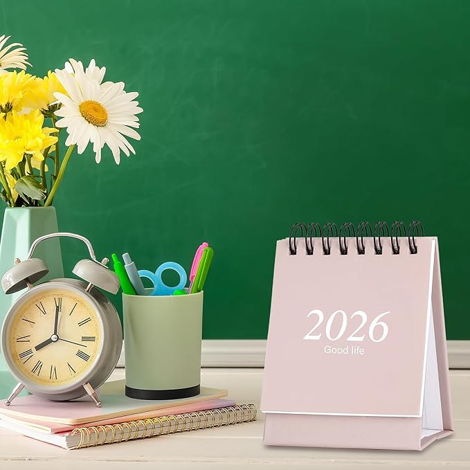 Mini Desk Calendar 2026-2027, January 2026 until July 2027, Small Desk Calendar Standing Flip Monthly Calendar Twin-Wire Binding with Stickers for Home Office School (Pink)
