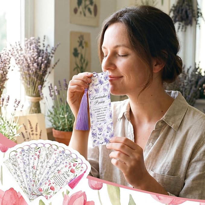 Sinmoe 60 Pcs Scented Bookmarks for Women Book Lovers Scratch and Sniff Rose Flower Bookmarks with Tassels Smelly Craft Reading Gifts for Reading Gifts Tags Readers Teacher Writer 1.8 x 6.1 Inch